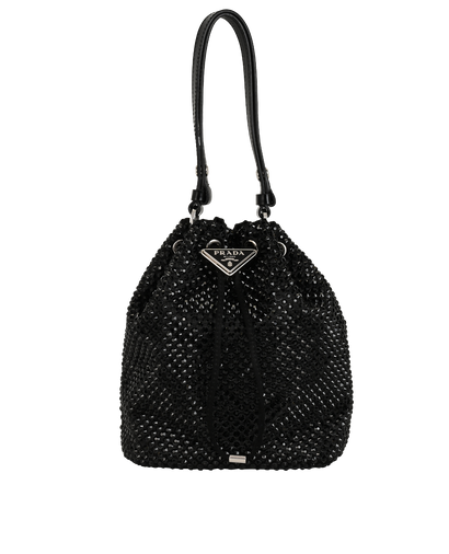 Crystal Bucket Bag, &pound;1,200, Handbags, Black, Crystal/Silk/Viscose, Front view